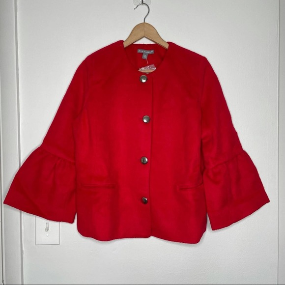 Jessica London Wool Button Down Jacket Bell Sleeve Red Coat - Picture 10 of 12